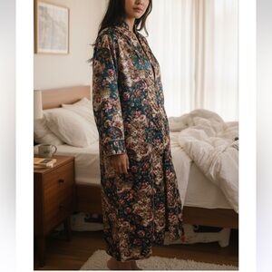 Vintage Christian Dior Asian Floral 1/2 zip satin robe kaftan dress gown L